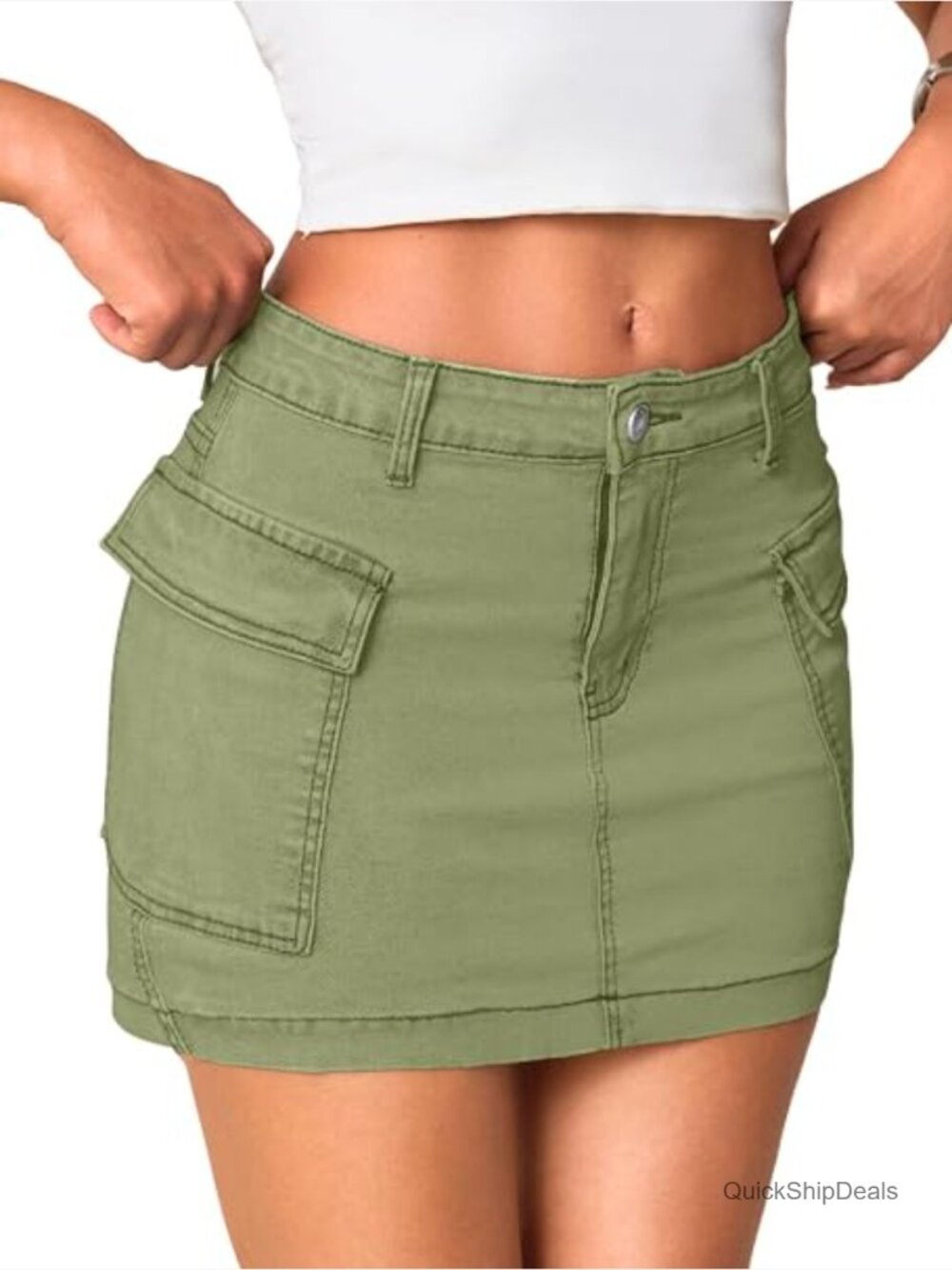 Multi Color Cargo Denim Mini Skirt, Low Rise Stretchy Bodycon Short Skirt, Club